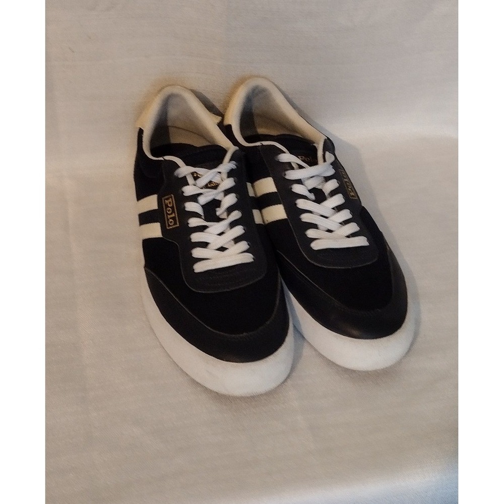Polo Ralph Lauren VLC Leather Sneakers Men's S-9 Blue White Stripe Casual Shoes